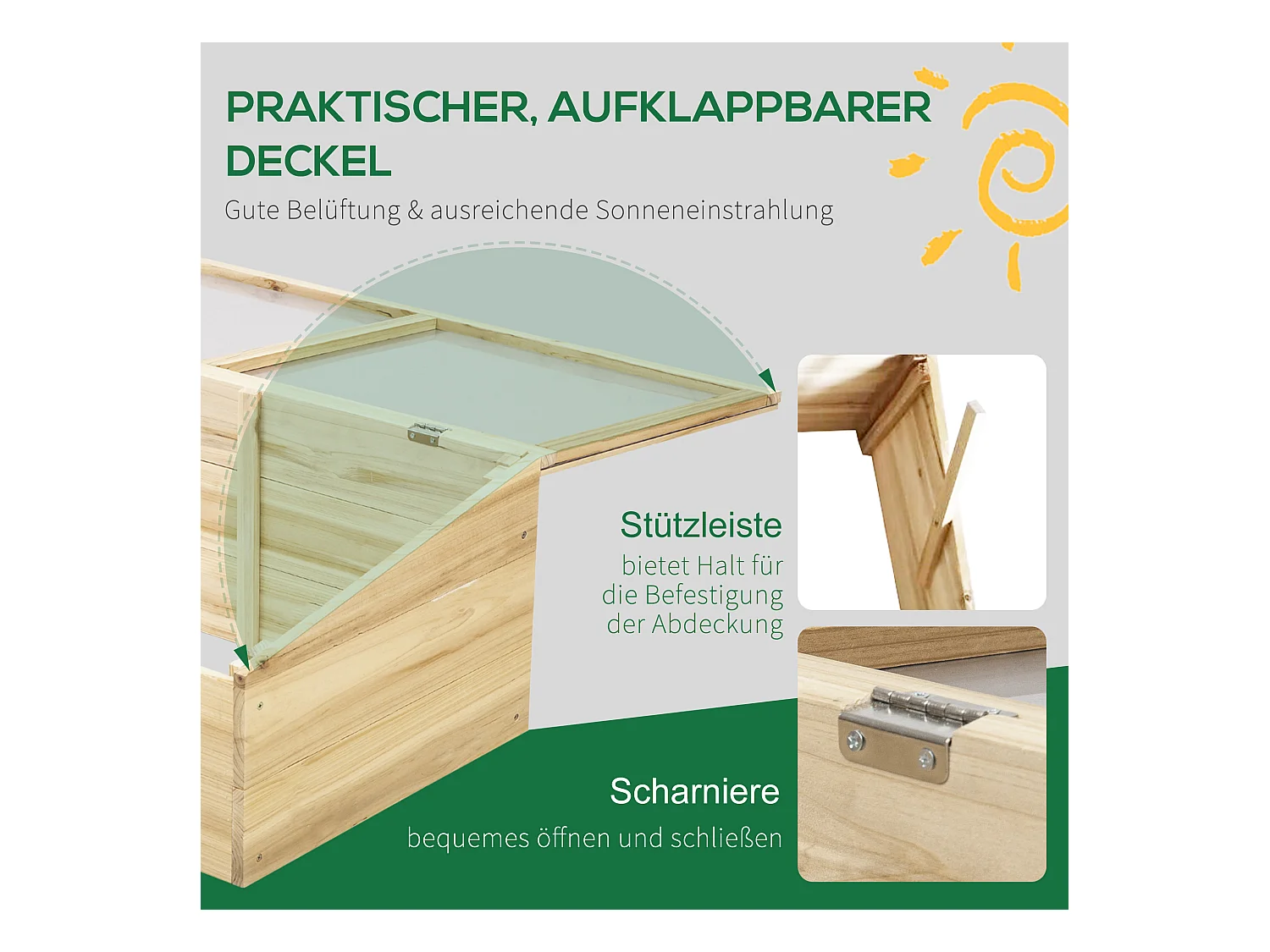 Serre de Jardin en Bois avec Couverture en Polycarbonate, Système de Plantation, Naturel (100x50x35 cm)