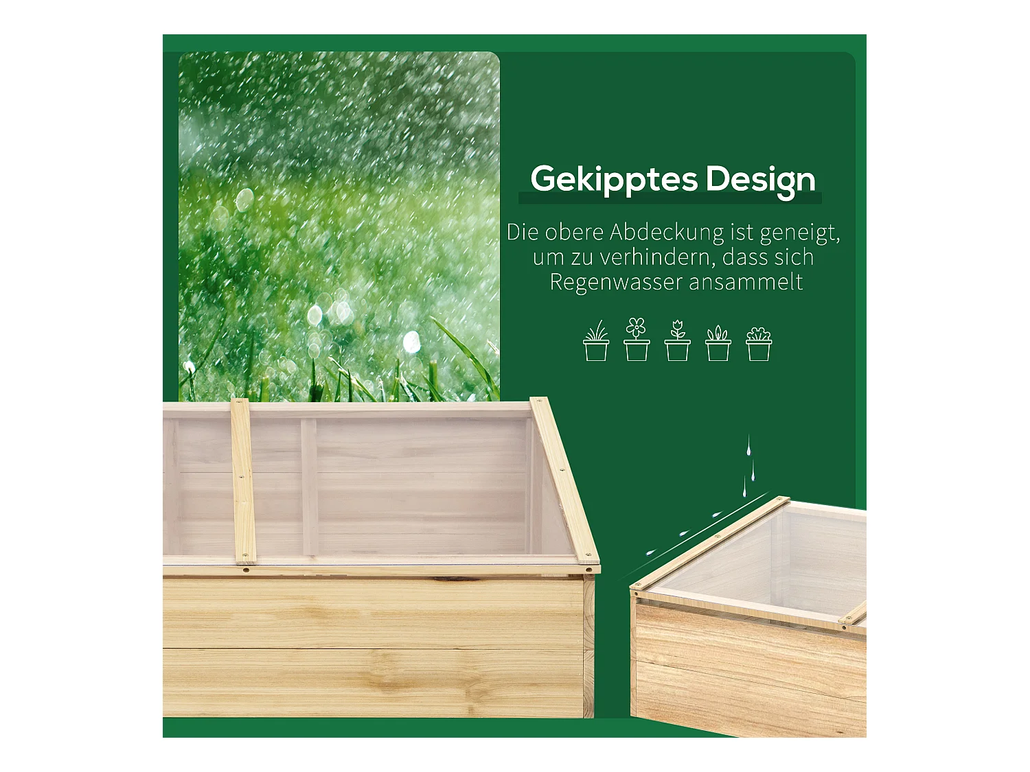 Serre de Jardin en Bois avec Couverture en Polycarbonate, Système de Plantation, Naturel (100x50x35 cm)