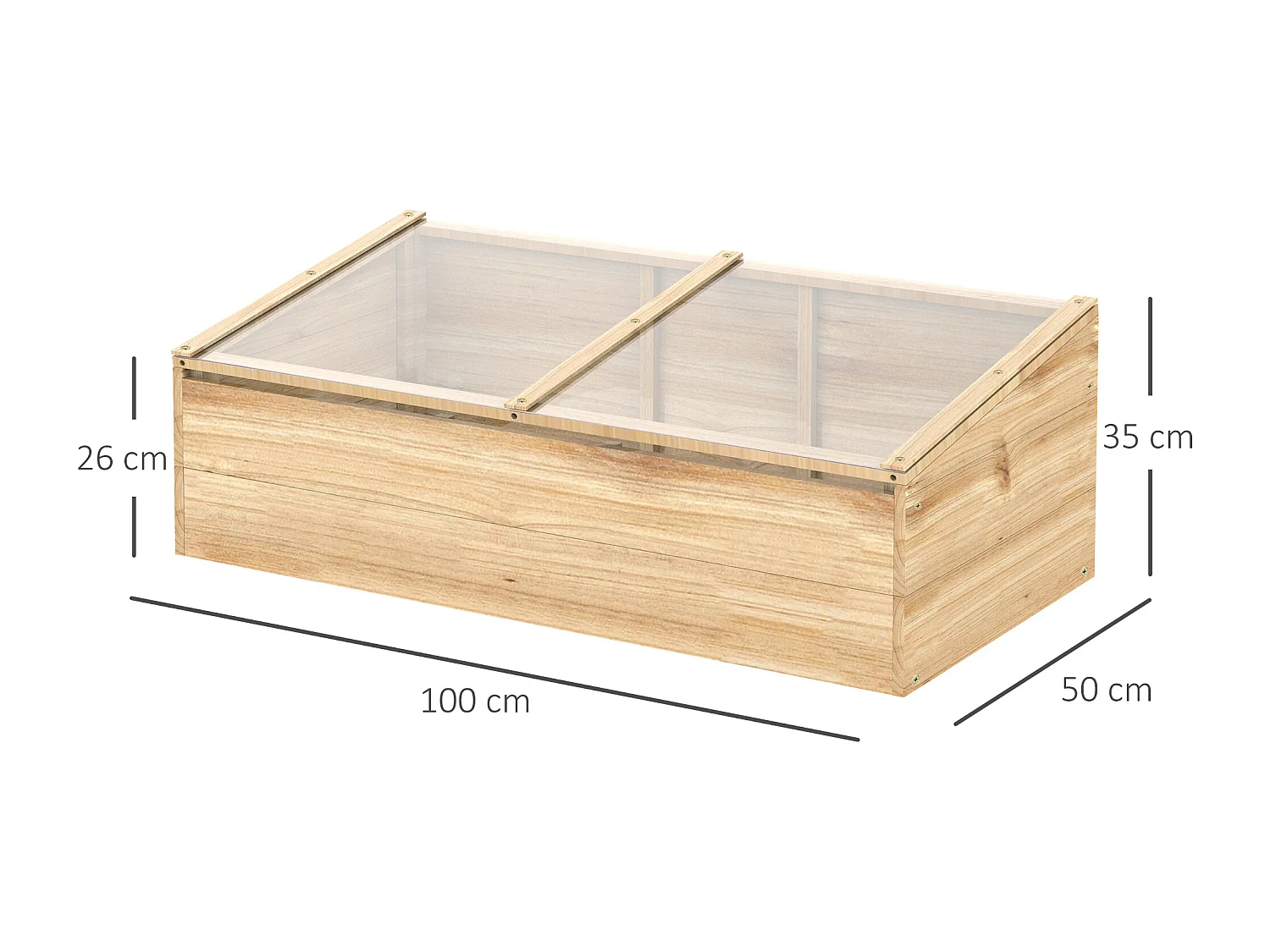Serre de Jardin en Bois avec Couverture en Polycarbonate, Système de Plantation, Naturel (100x50x35 cm)