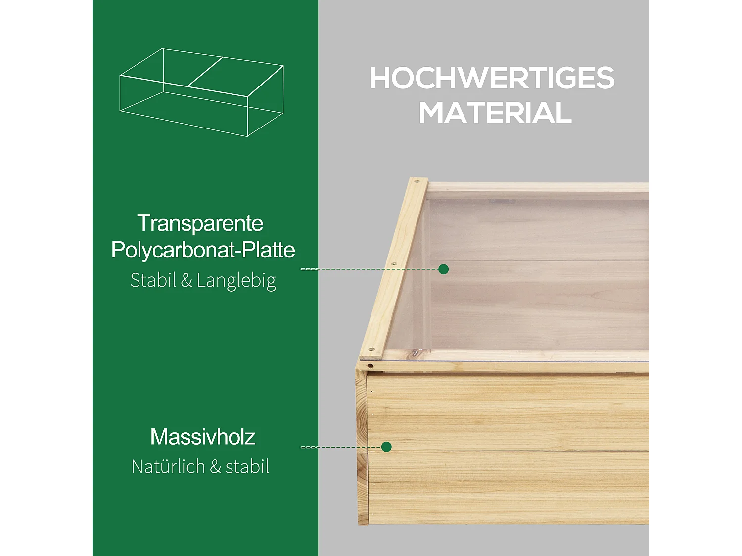 Serre de Jardin en Bois avec Couverture en Polycarbonate, Système de Plantation, Naturel (100x50x35 cm)