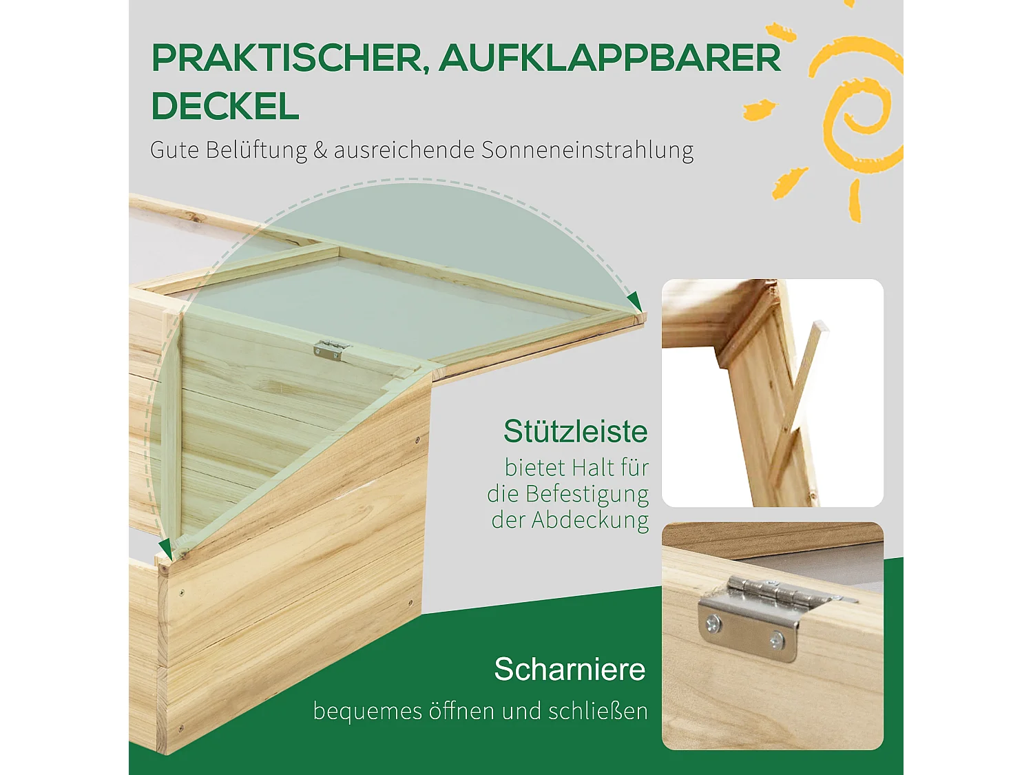 Serre de Jardin en Bois avec Couverture en Polycarbonate, Système de Plantation, Naturel (100x50x35 cm)