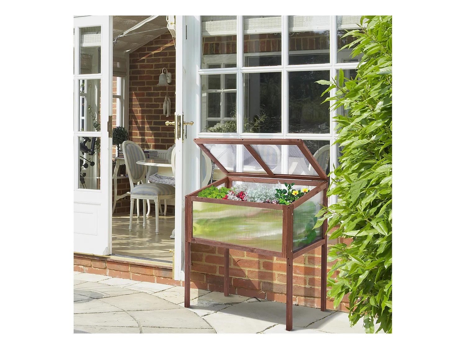 Serre de jardin avec couverture transparente, en bois et PC, pour légumes et plantes, brun (90x50x93 cm)