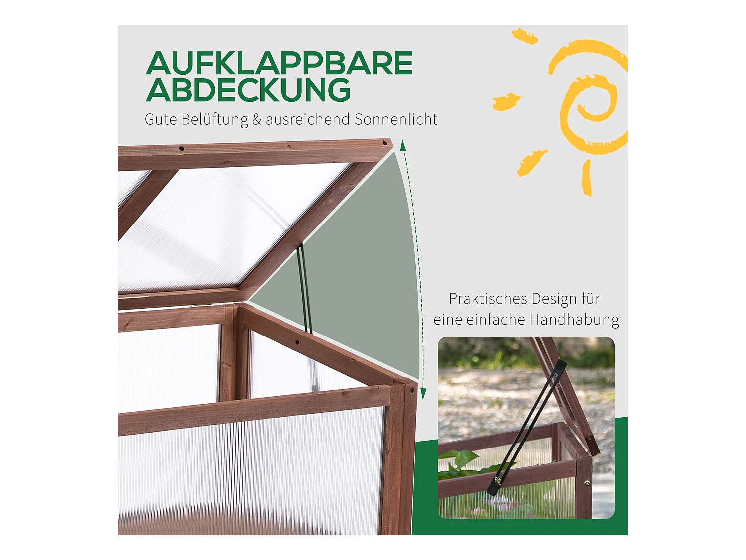 Serre de jardin avec couverture transparente, en bois et PC, pour légumes et plantes, brun (90x50x93 cm)