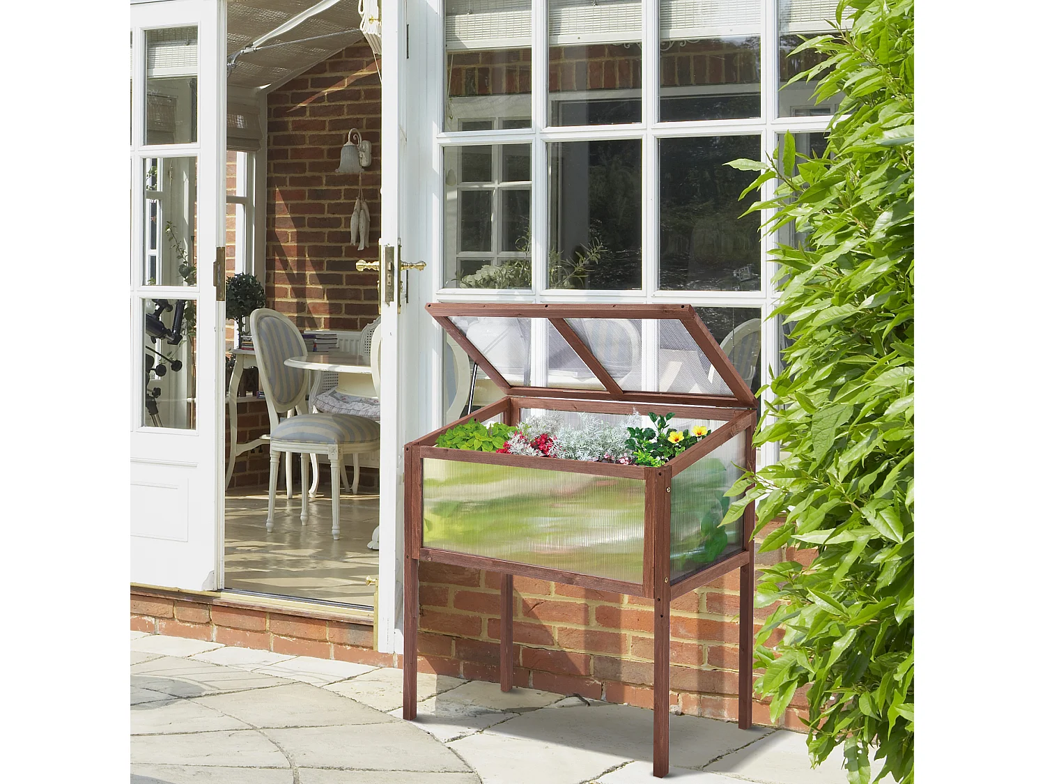 Serre de jardin avec couverture transparente, en bois et PC, pour légumes et plantes, brun (90x50x93 cm)