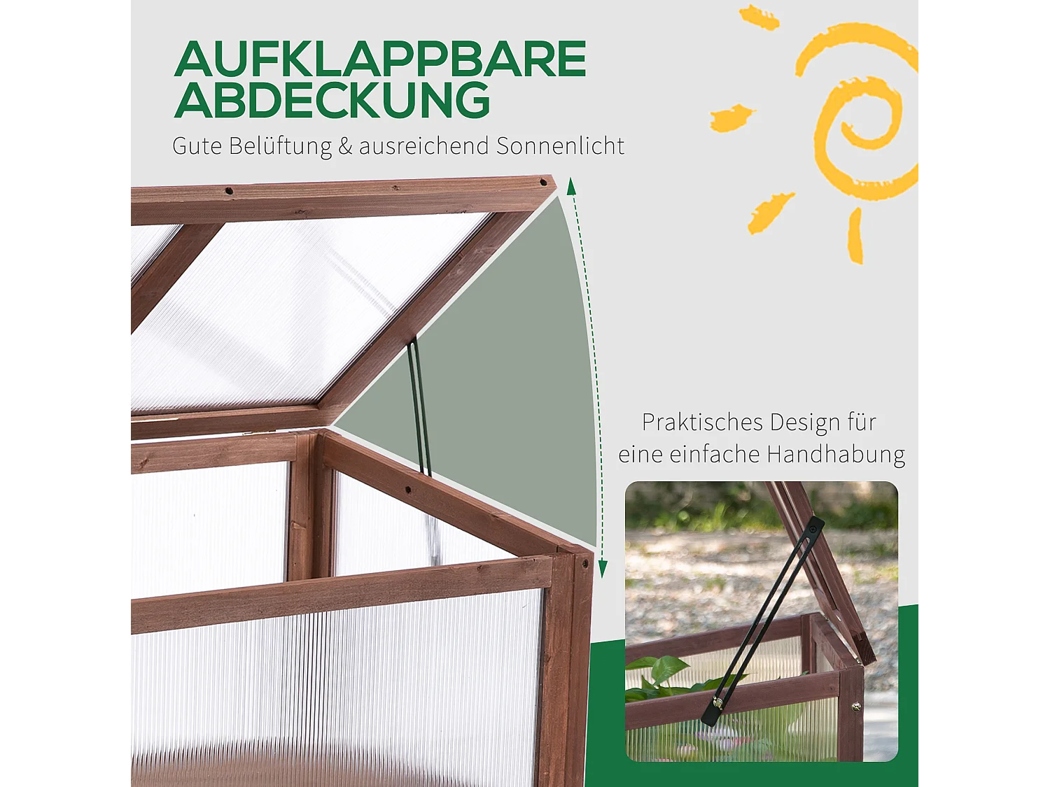 Serre de jardin avec couverture transparente, en bois et PC, pour légumes et plantes, brun (90x50x93 cm)