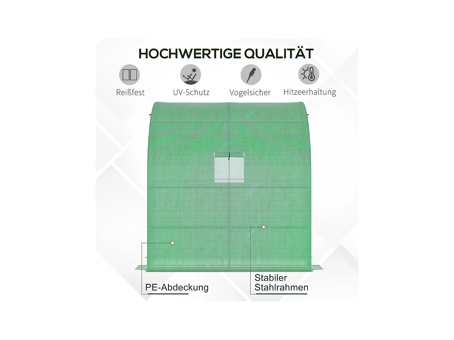 Kunststof kas, met 2 deuren, UV, staal & PE, groen (200x100x215 cm)