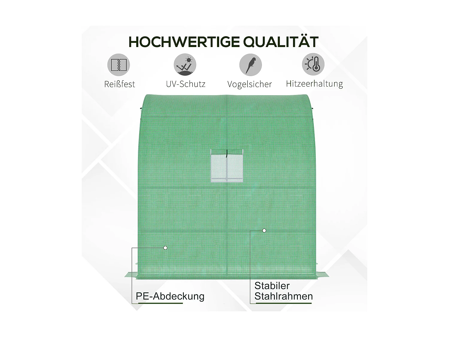 Serre en plastique, avec 2 portes, UV, acier & PE, vert (200x100x215 cm)