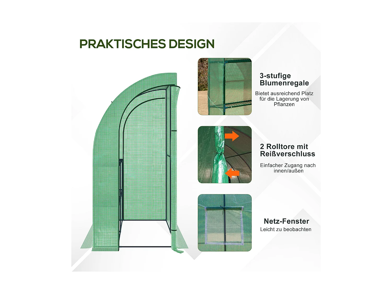 Serre en plastique, avec 2 portes, UV, acier & PE, vert (200x100x215 cm)
