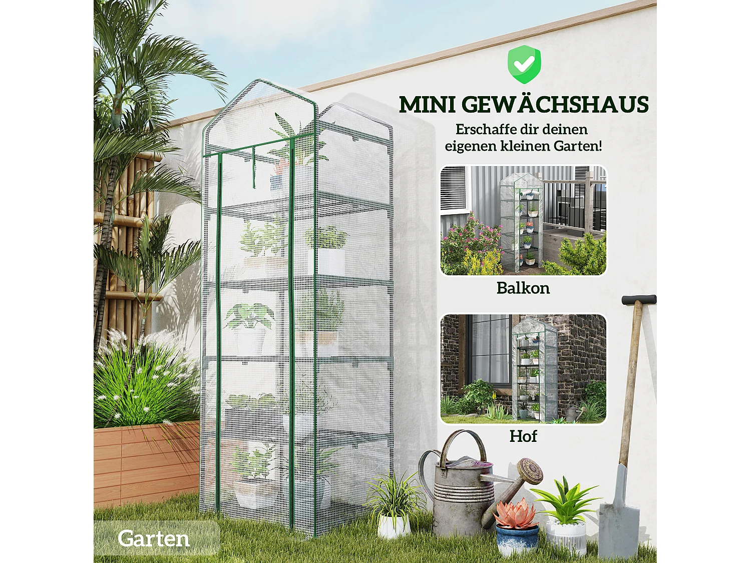 Serre avec porte roulante, étagères, métal, blanc (69x49x193 cm)