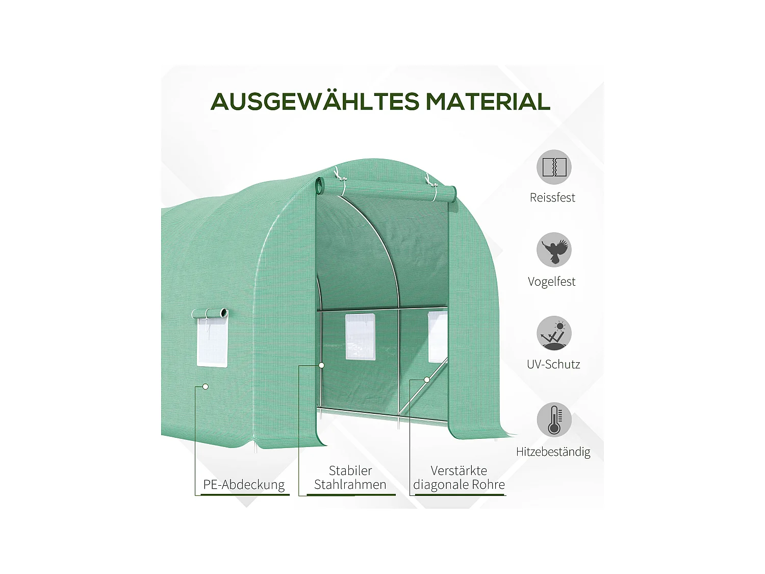 Serre tunnel pour tomates avec fenêtres, structure en acier, polyester, vert (445x190x200 cm)