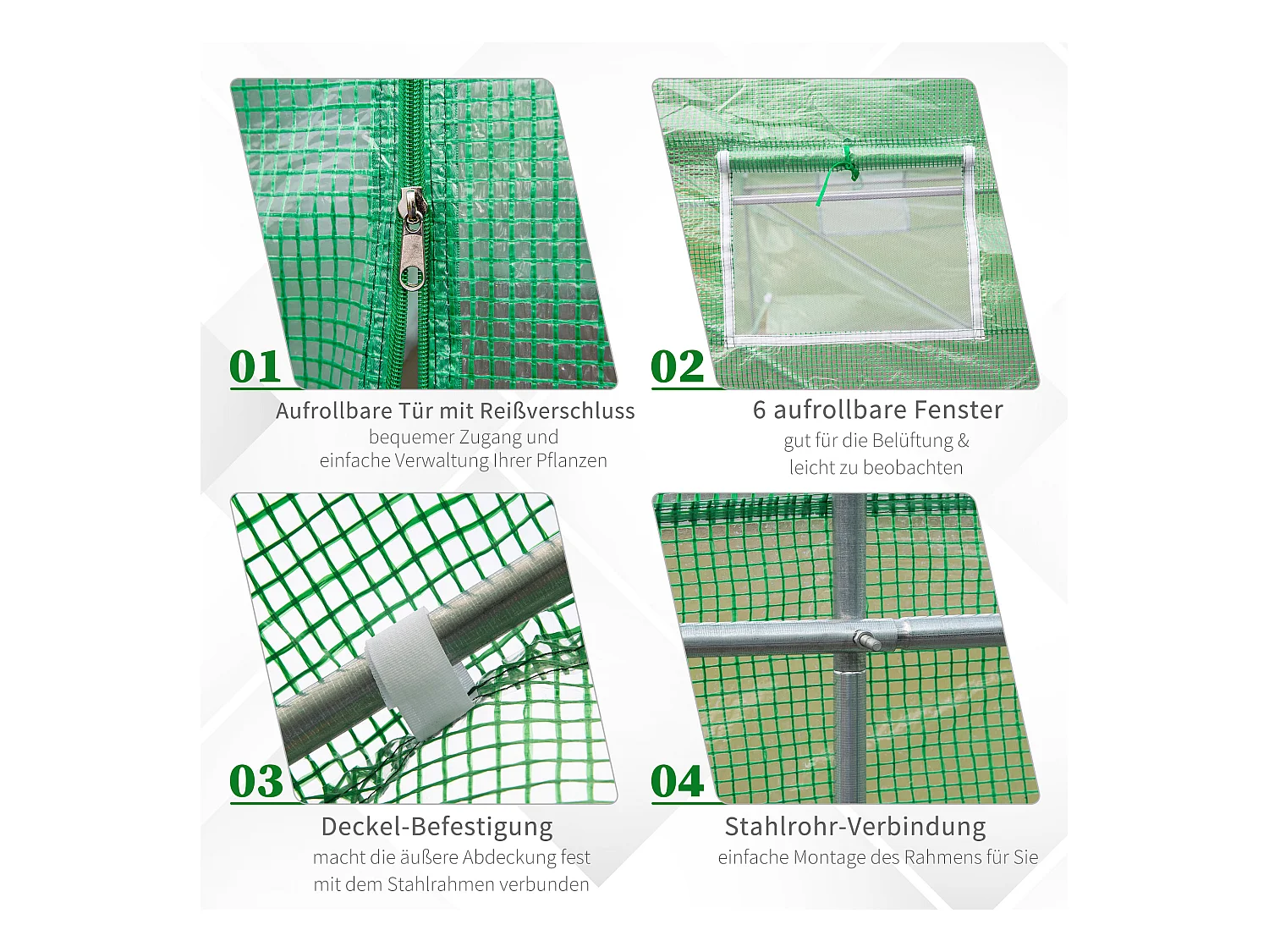 Serre tunnel pour tomates avec fenêtres, structure en acier, polyester, vert (445x190x200 cm)