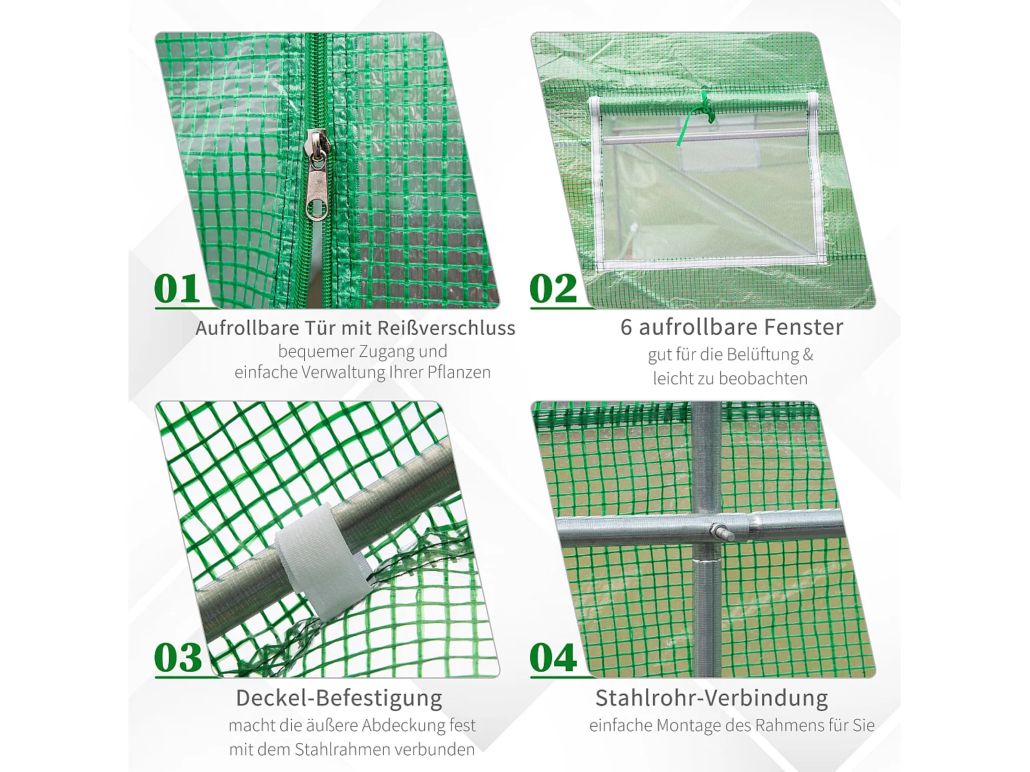 Serre tunnel pour tomates avec fenêtres, structure en acier, polyester, vert (445x190x200 cm)