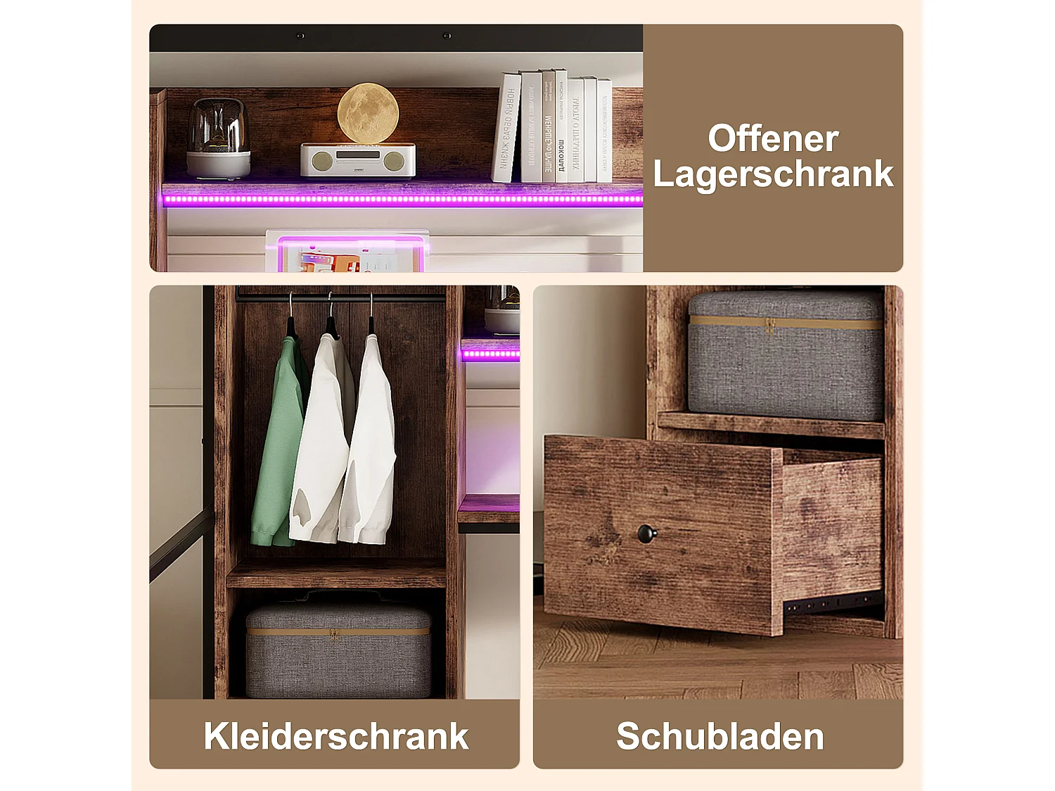 Lit mezzanine 140 x 200 cm, métal avec bureau, LED, étagères et échelle, sans matelas (203x144.5x174 cm)