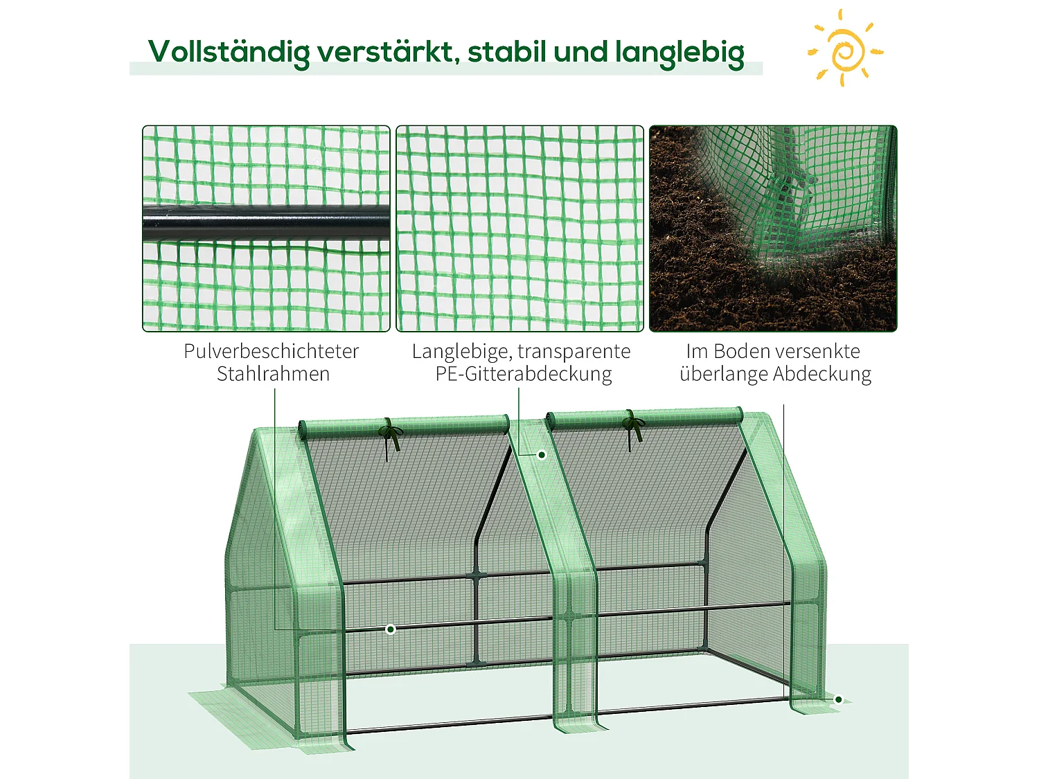 Tuinkas voor tomaten en planten, stalen constructie, polyester, groen (180x90x90 cm)