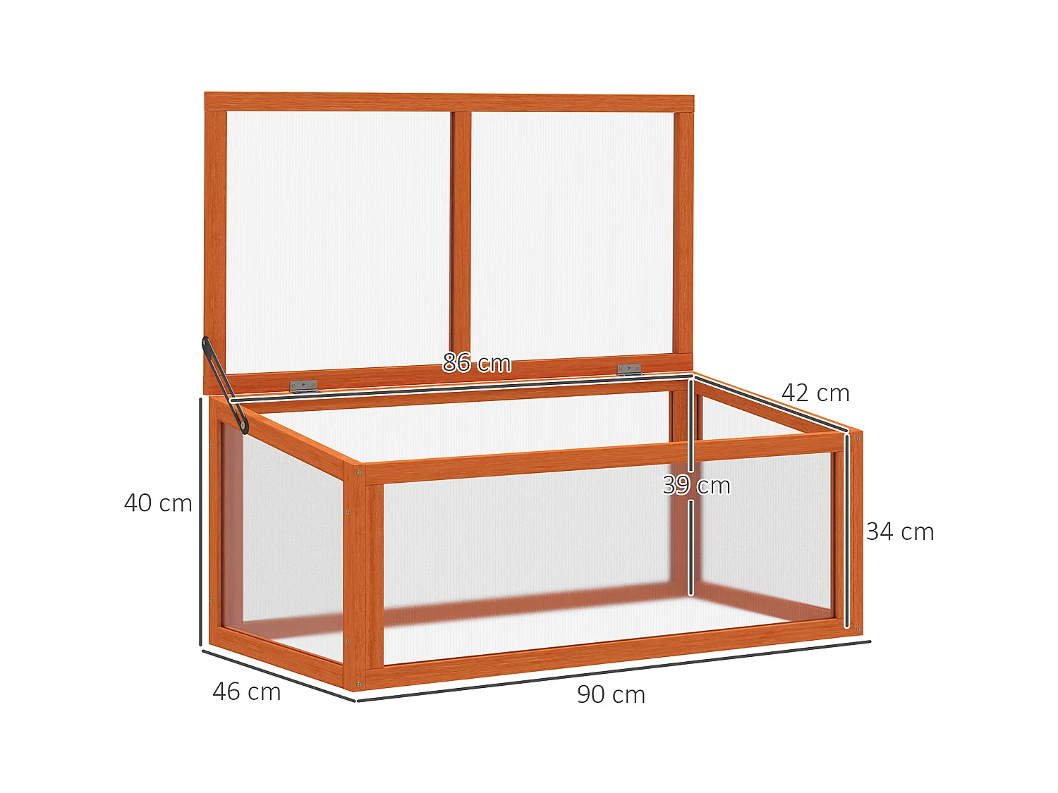 Serre de jardin avec couverture, bois massif et polycarbonate, orange, résistante aux intempéries (90x46x40cm)