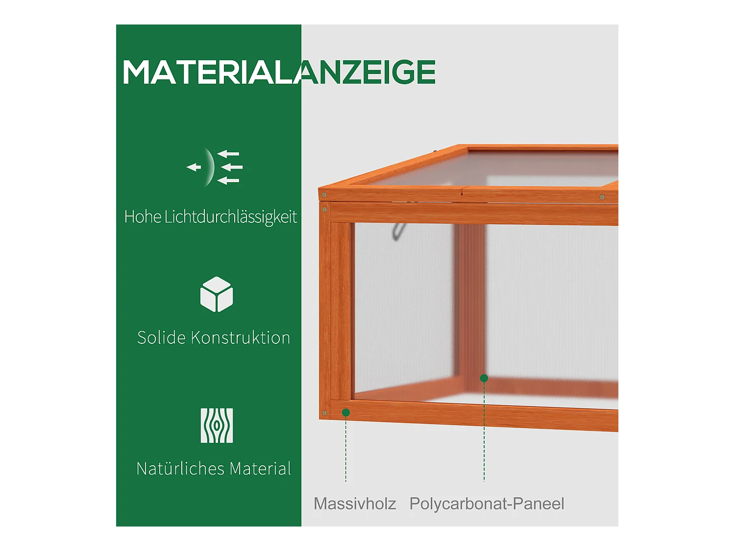 Serre de jardin avec couverture, bois massif et polycarbonate, orange, résistante aux intempéries (90x46x40cm)