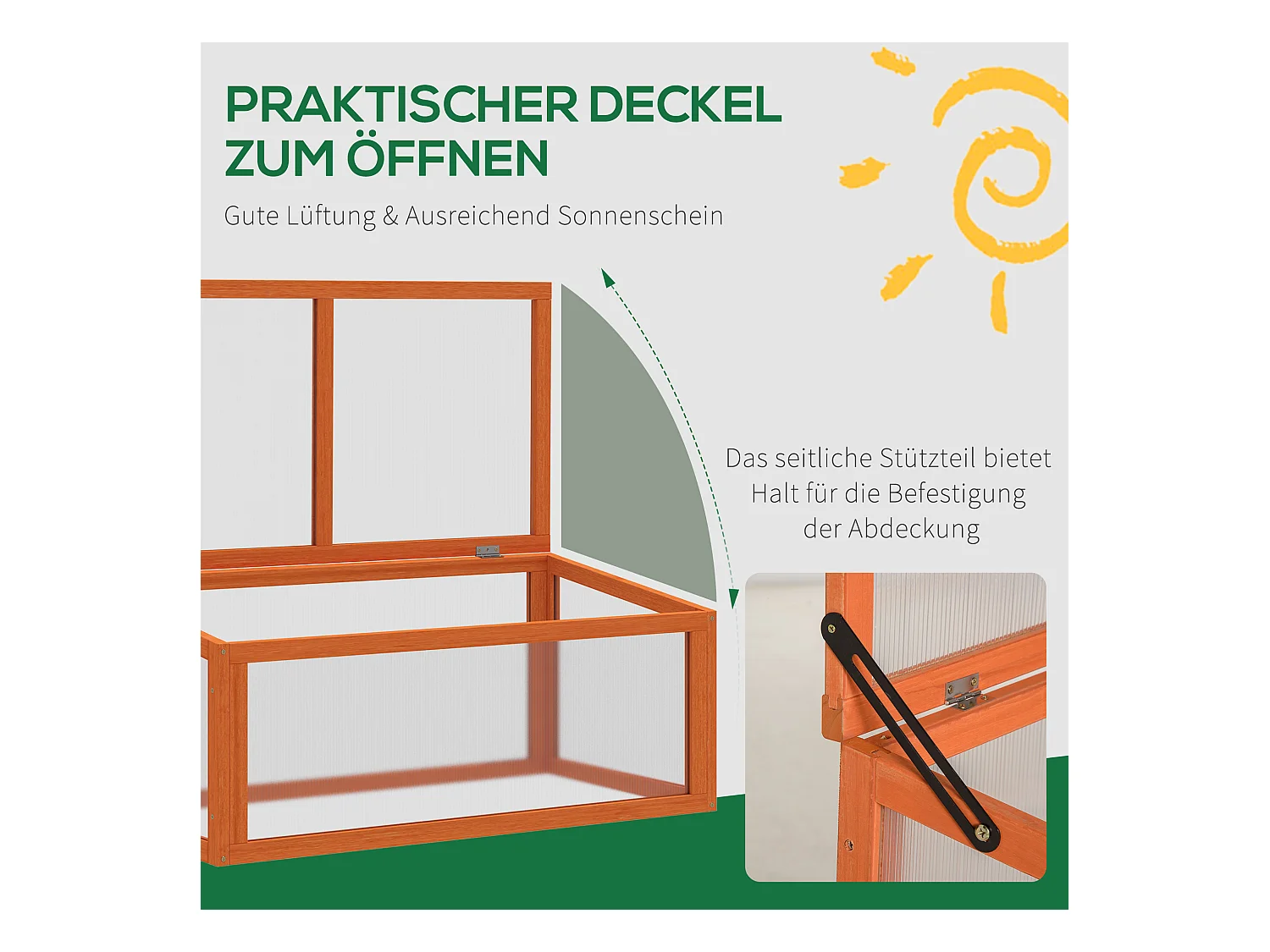 Serre de jardin avec couverture, bois massif et polycarbonate, orange, résistante aux intempéries (90x46x40cm)