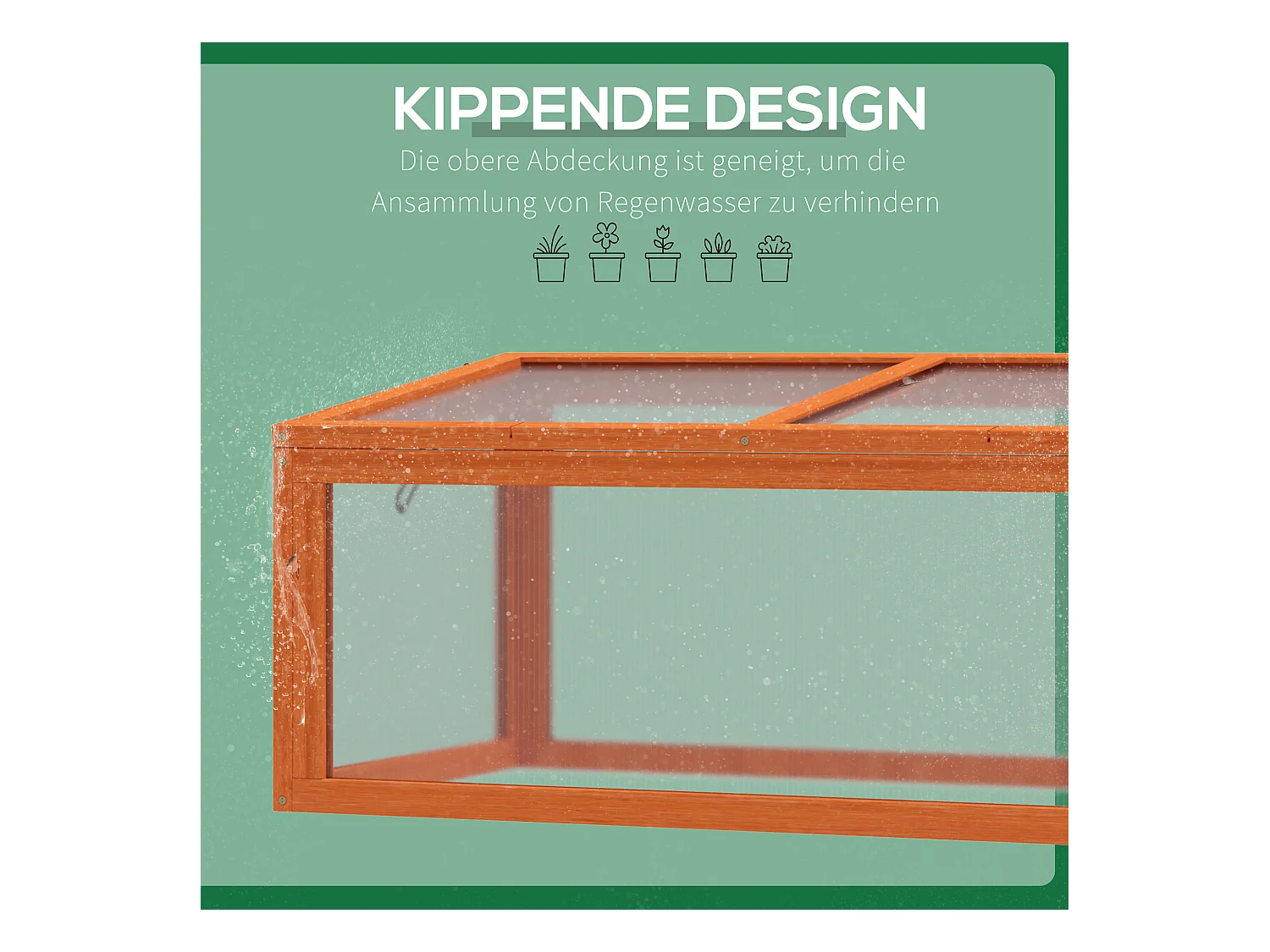 Serre de jardin avec couverture, bois massif et polycarbonate, orange, résistante aux intempéries (90x46x40cm)