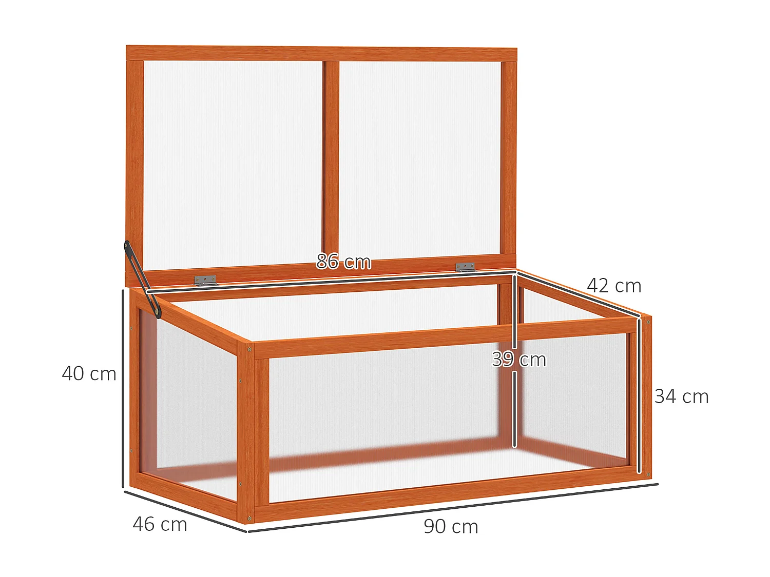 Serre de jardin avec couverture, bois massif et polycarbonate, orange, résistante aux intempéries (90x46x40cm)