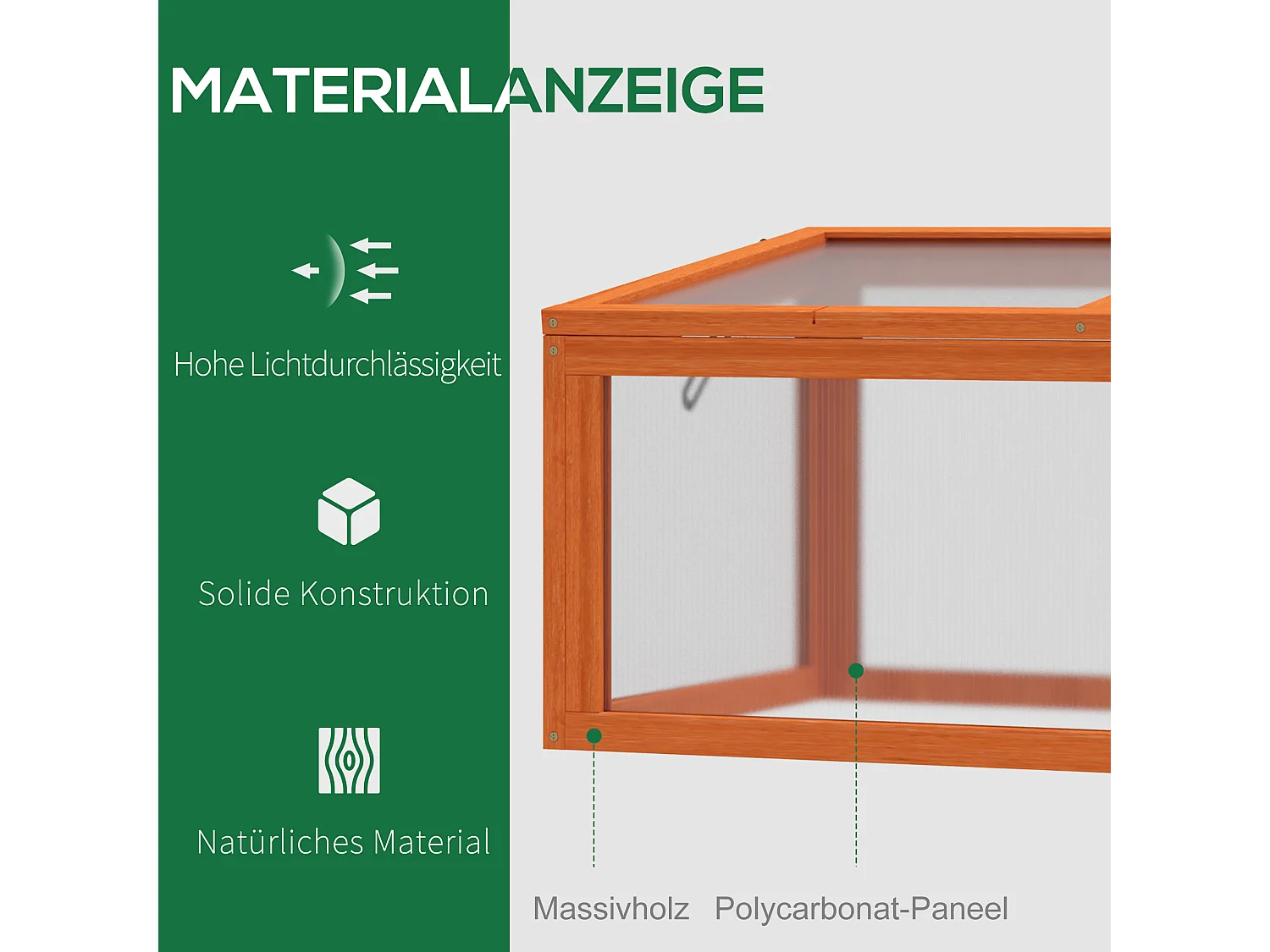 Serre de jardin avec couverture, bois massif et polycarbonate, orange, résistante aux intempéries (90x46x40cm)