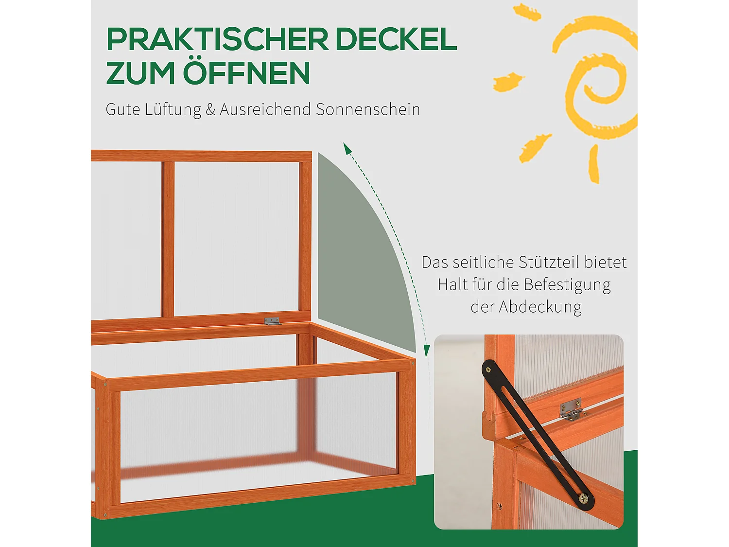 Serre de jardin avec couverture, bois massif et polycarbonate, orange, résistante aux intempéries (90x46x40cm)