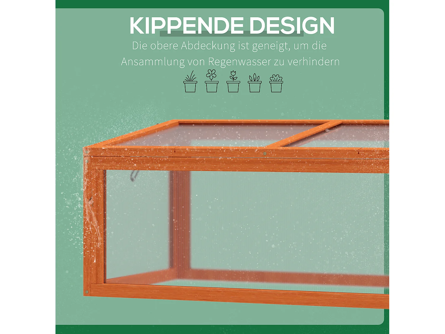 Serre de jardin avec couverture, bois massif et polycarbonate, orange, résistante aux intempéries (90x46x40cm)