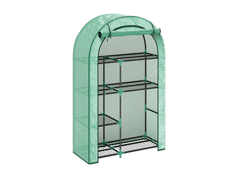 Serre de jardin avec toit arrondi, étagères, acier, verte (100x45x160 cm)