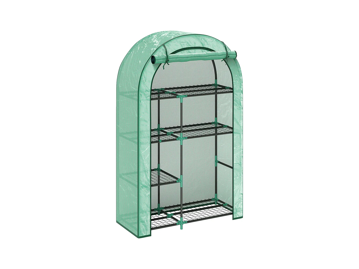 Tuinkas met rond dak, planken, staal, groen (100x45x160 cm)