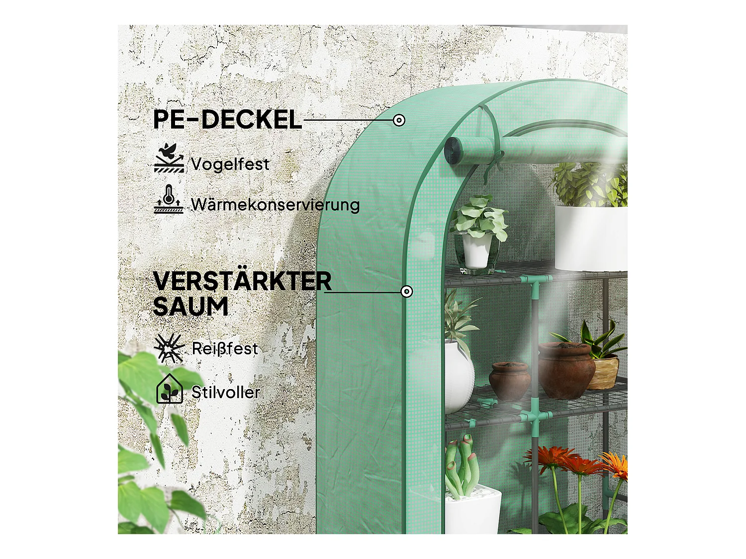Tuinkas met rond dak, planken, staal, groen (100x45x160 cm)