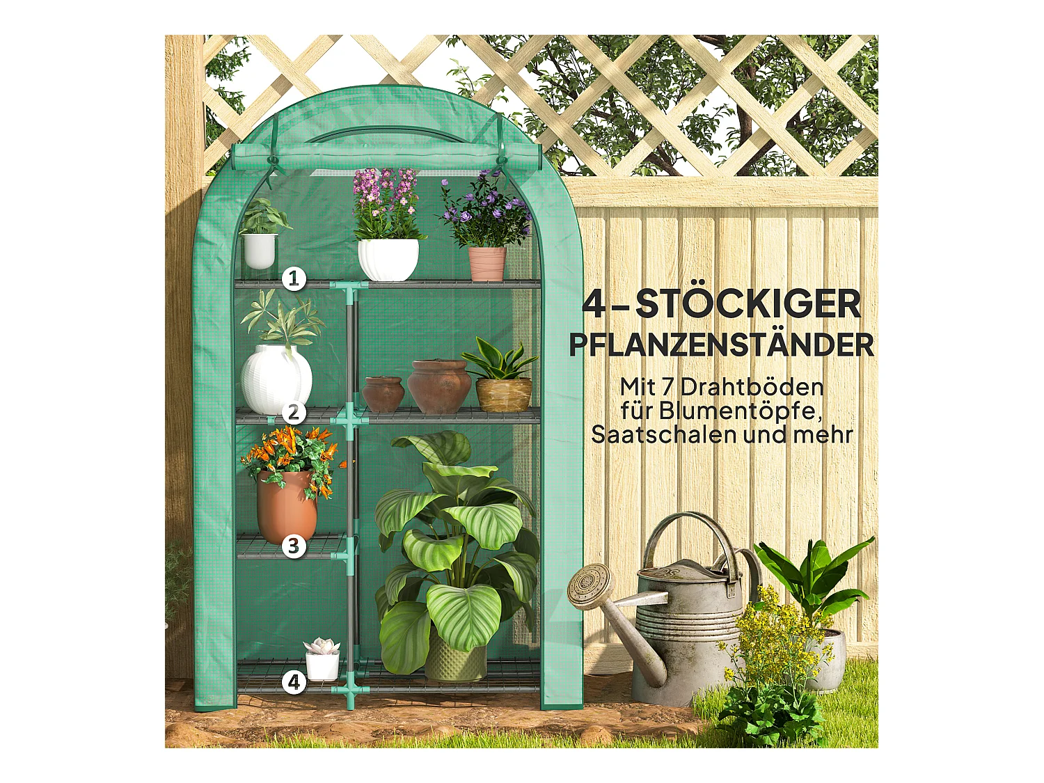 Tuinkas met rond dak, planken, staal, groen (100x45x160 cm)