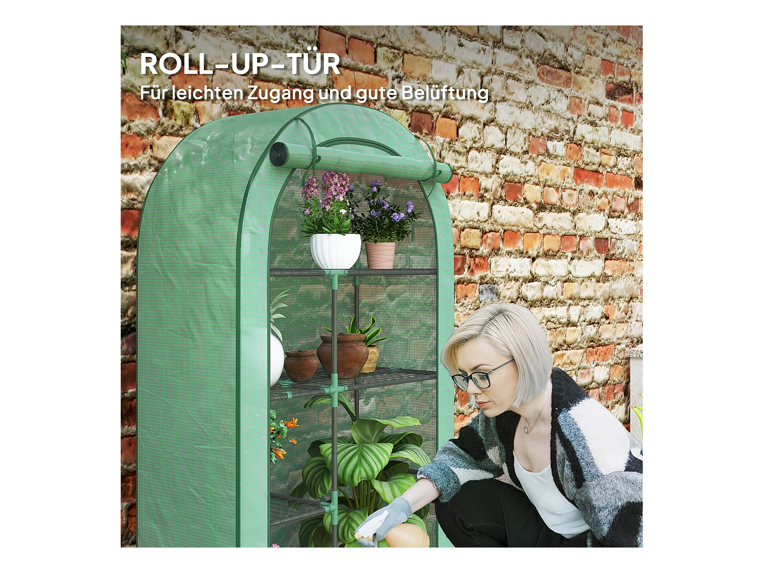 Tuinkas met rond dak, planken, staal, groen (100x45x160 cm)