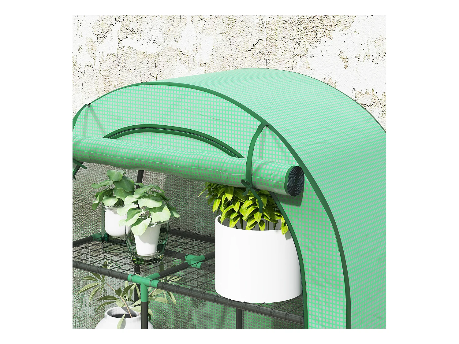 Tuinkas met rond dak, planken, staal, groen (100x45x160 cm)