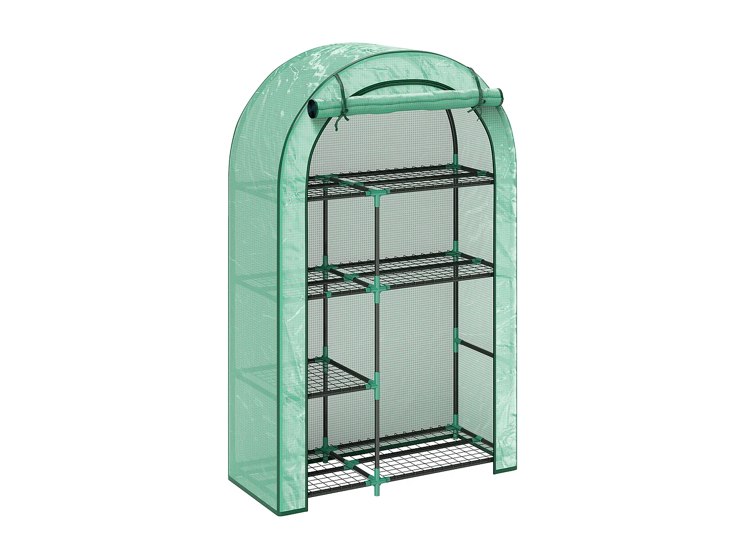 Serre de jardin avec toit arrondi, étagères, acier, verte (100x45x160 cm)