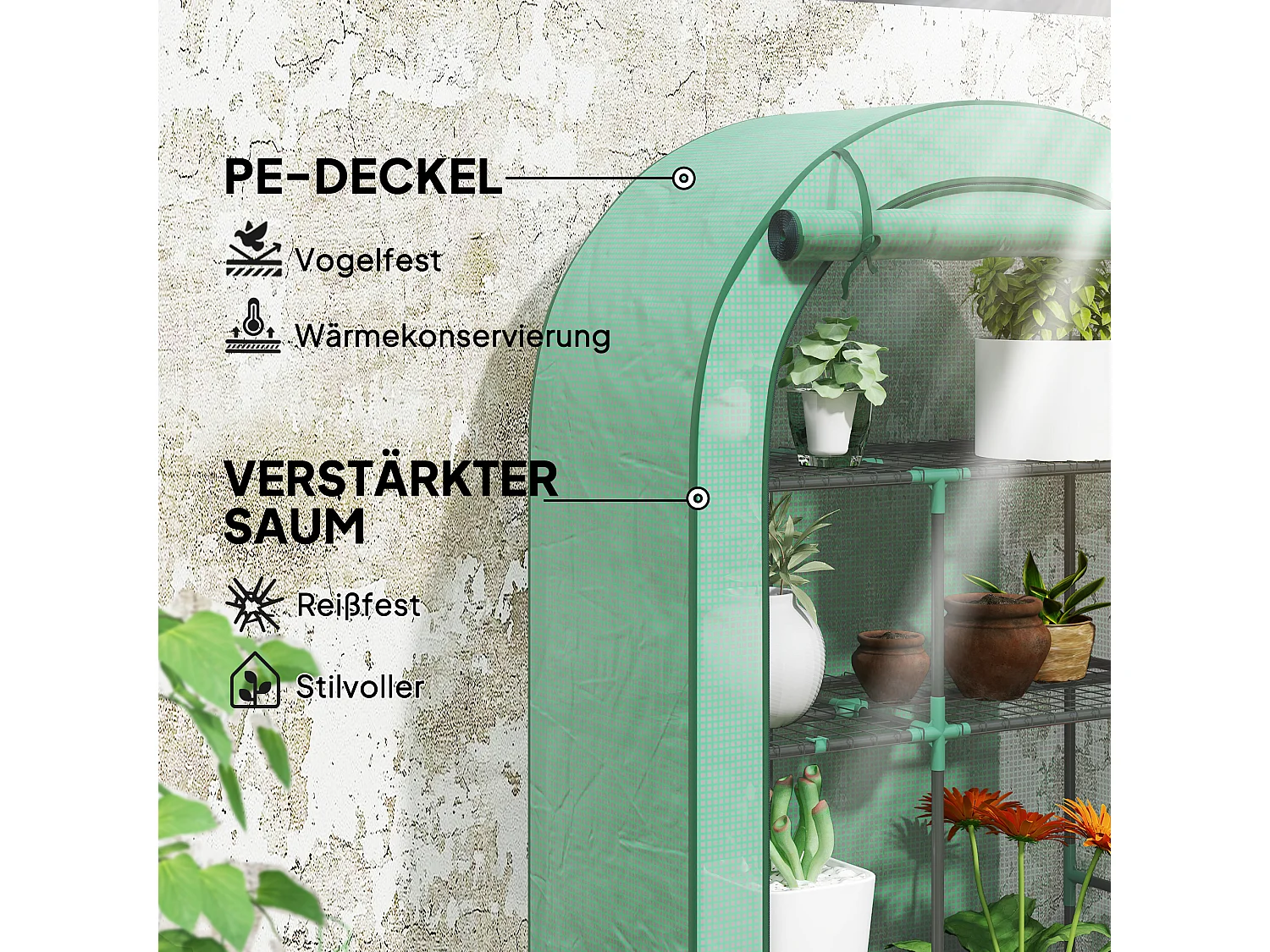 Serre de jardin avec toit arrondi, étagères, acier, verte (100x45x160 cm)