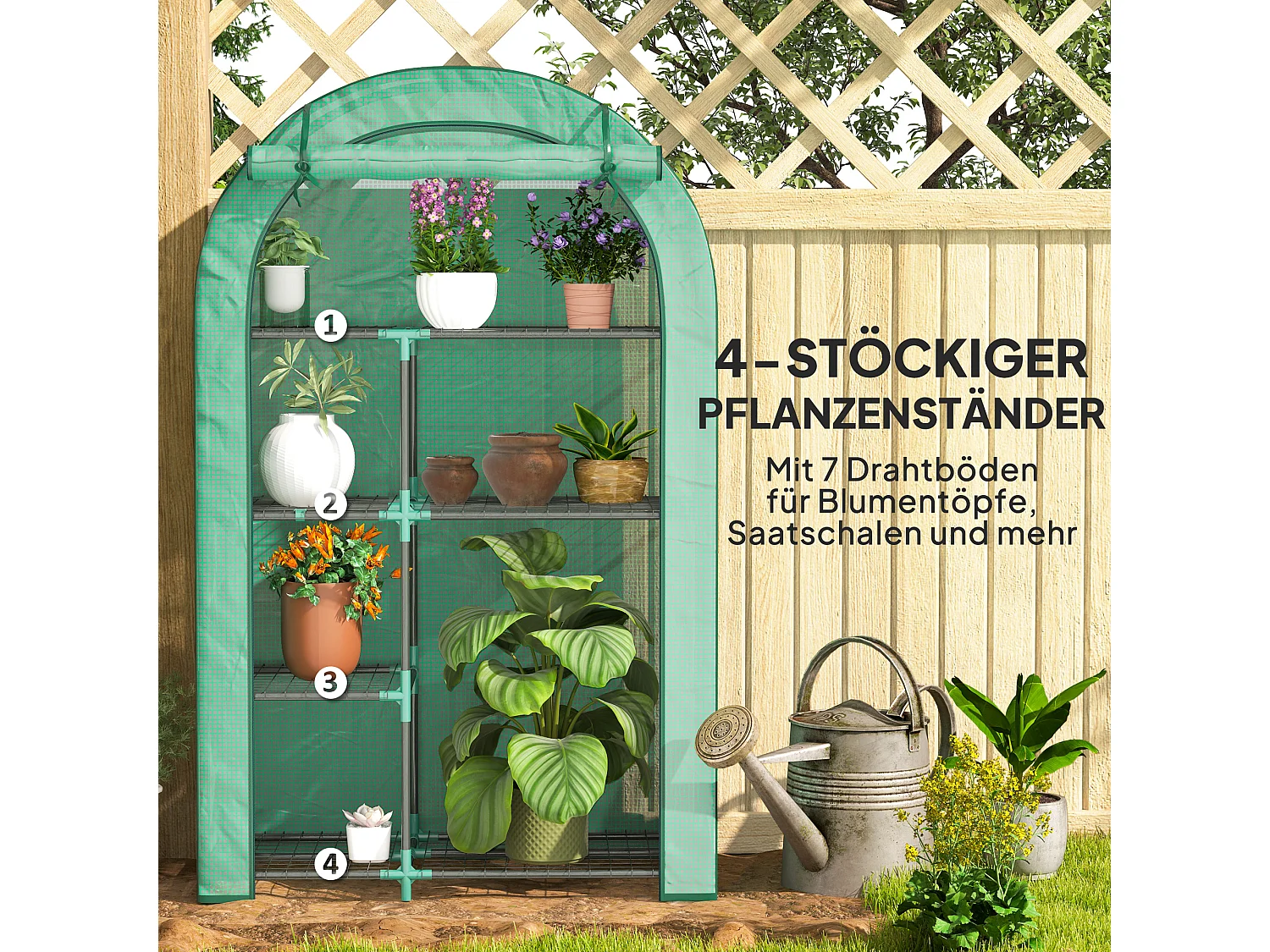 Serre de jardin avec toit arrondi, étagères, acier, verte (100x45x160 cm)