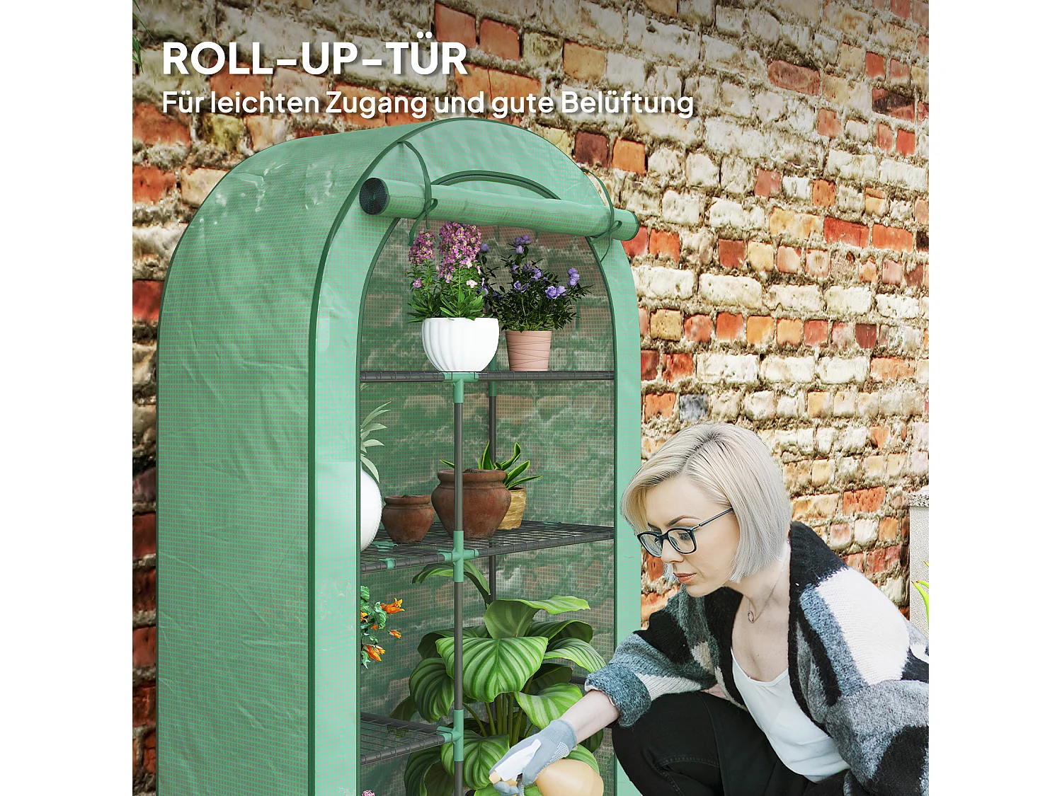 Serre de jardin avec toit arrondi, étagères, acier, verte (100x45x160 cm)