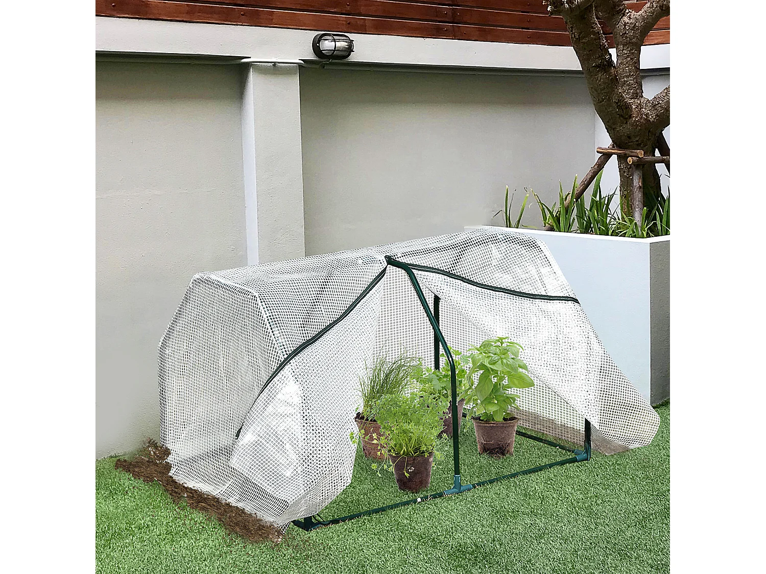 Mini kas voor planten, UV-kunststof afdekking, staal, wit (99x71x60 cm)