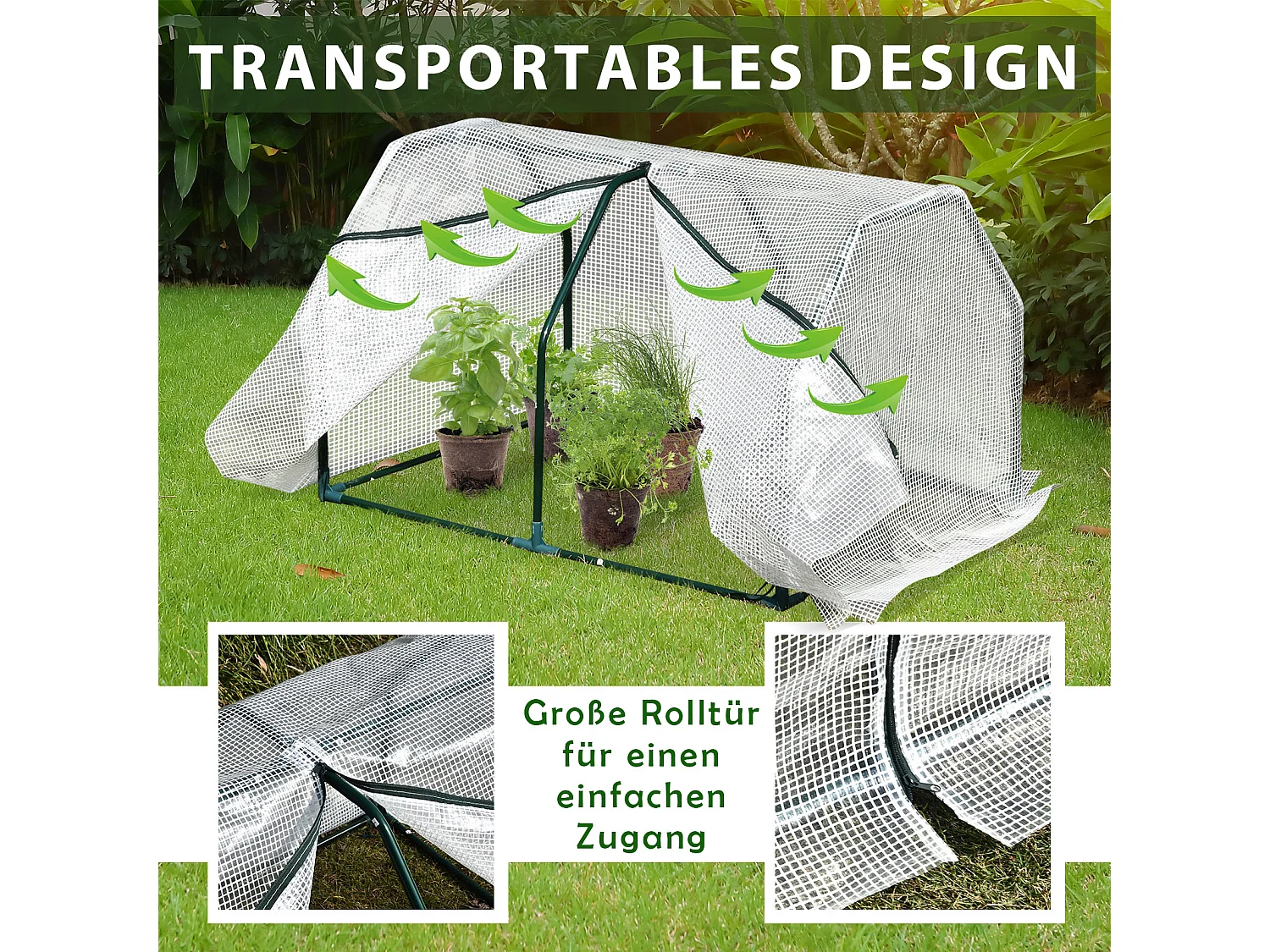 Mini kas voor planten, UV-kunststof afdekking, staal, wit (99x71x60 cm)