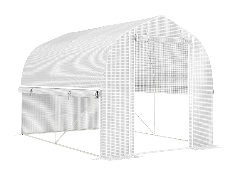 Serre Tunnel en PVC, 3 Fenêtres et Porte, Cadre en Acier Galvanisé, Blanc (3x2x2 m)