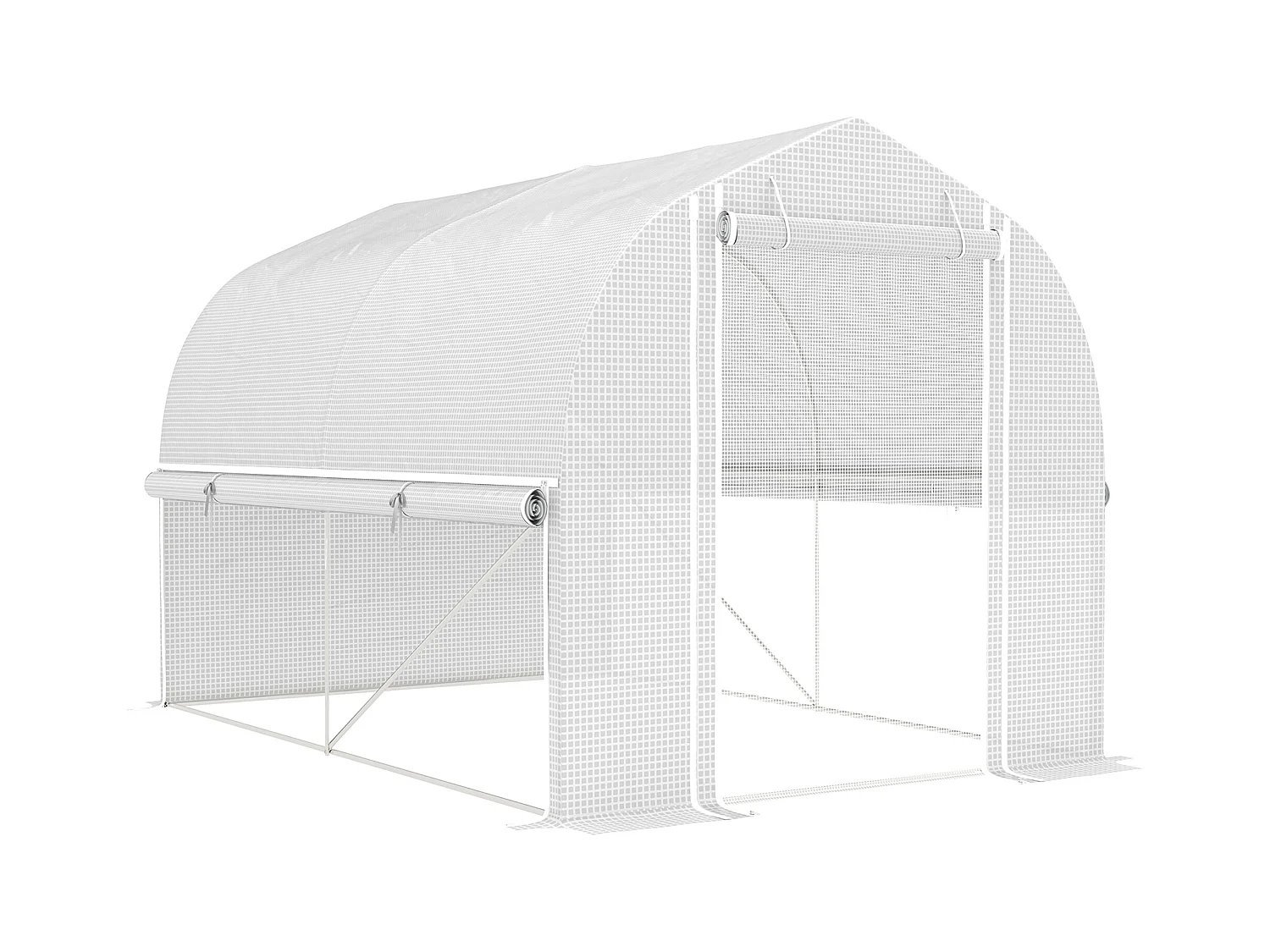 PVC tunnelkas, 3 ramen en deur, gegalvaniseerd stalen frame, wit (3x2x2 m)