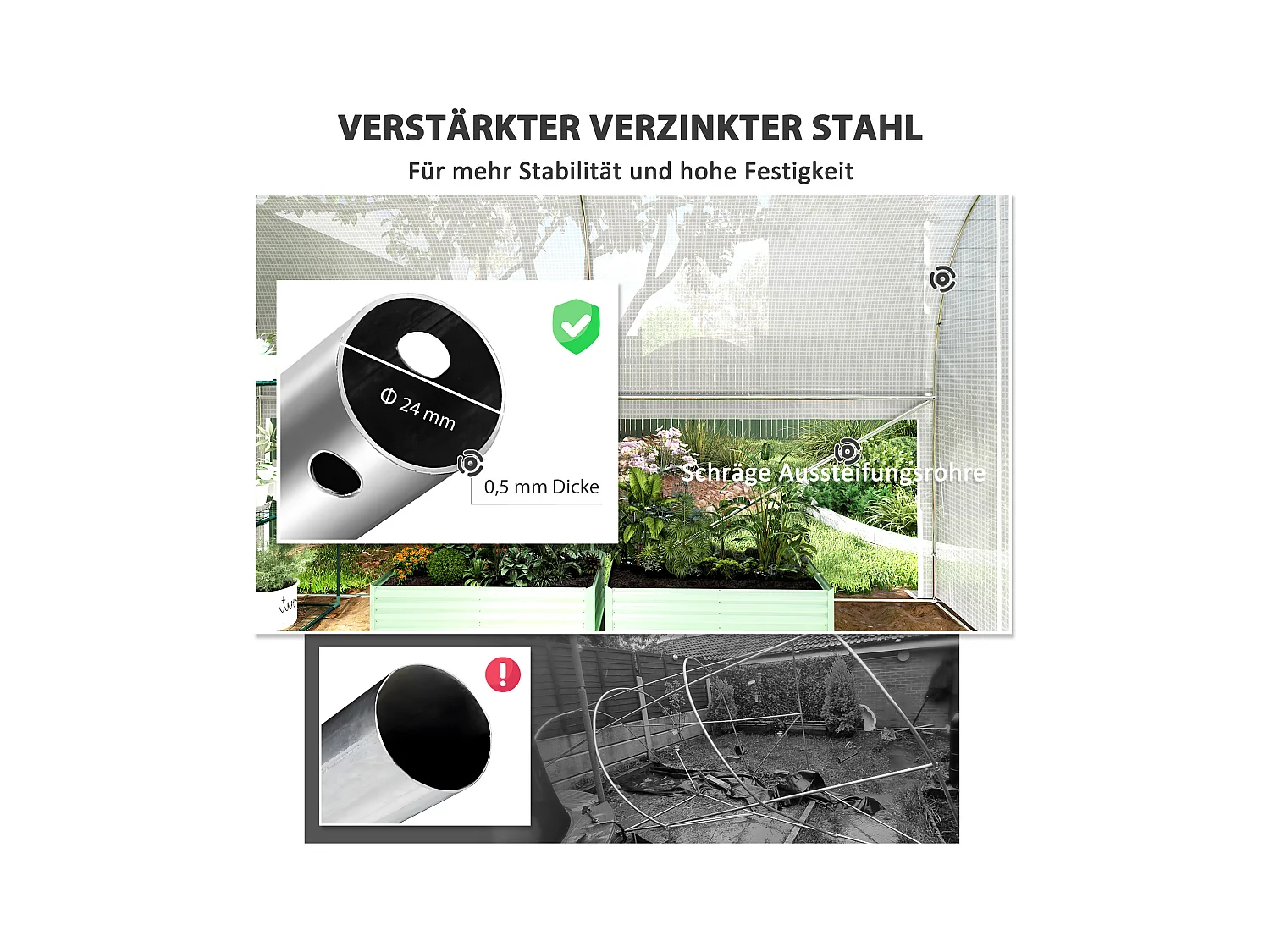 PVC tunnelkas, 3 ramen en deur, gegalvaniseerd stalen frame, wit (3x2x2 m)