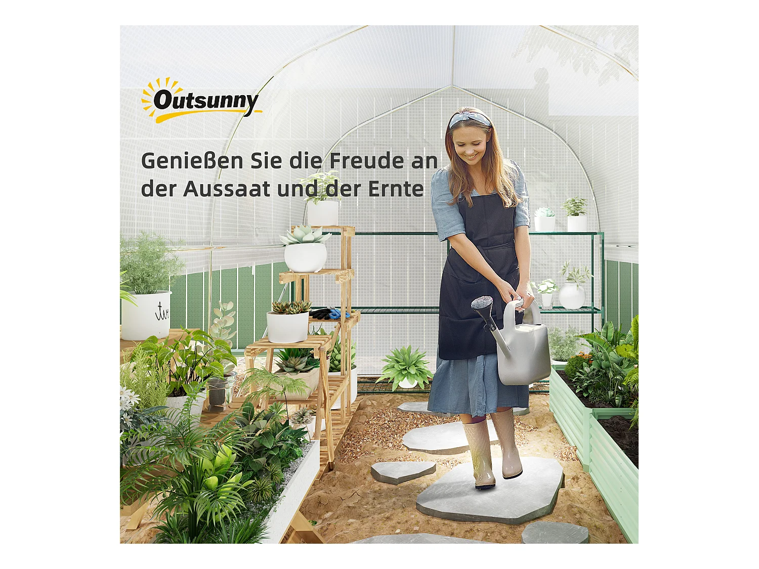 PVC tunnelkas, 3 ramen en deur, gegalvaniseerd stalen frame, wit (3x2x2 m)