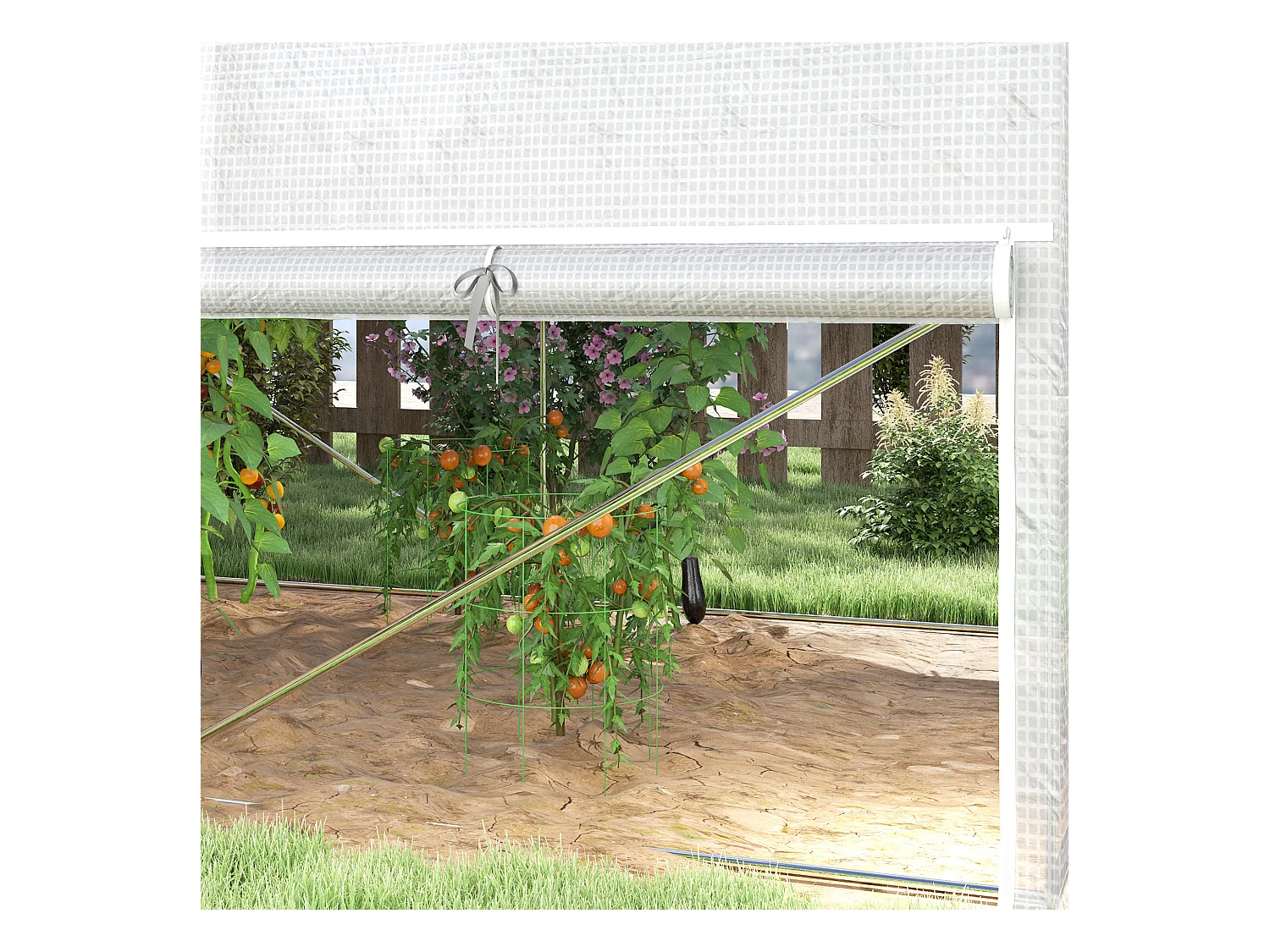 PVC tunnelkas, 3 ramen en deur, gegalvaniseerd stalen frame, wit (3x2x2 m)