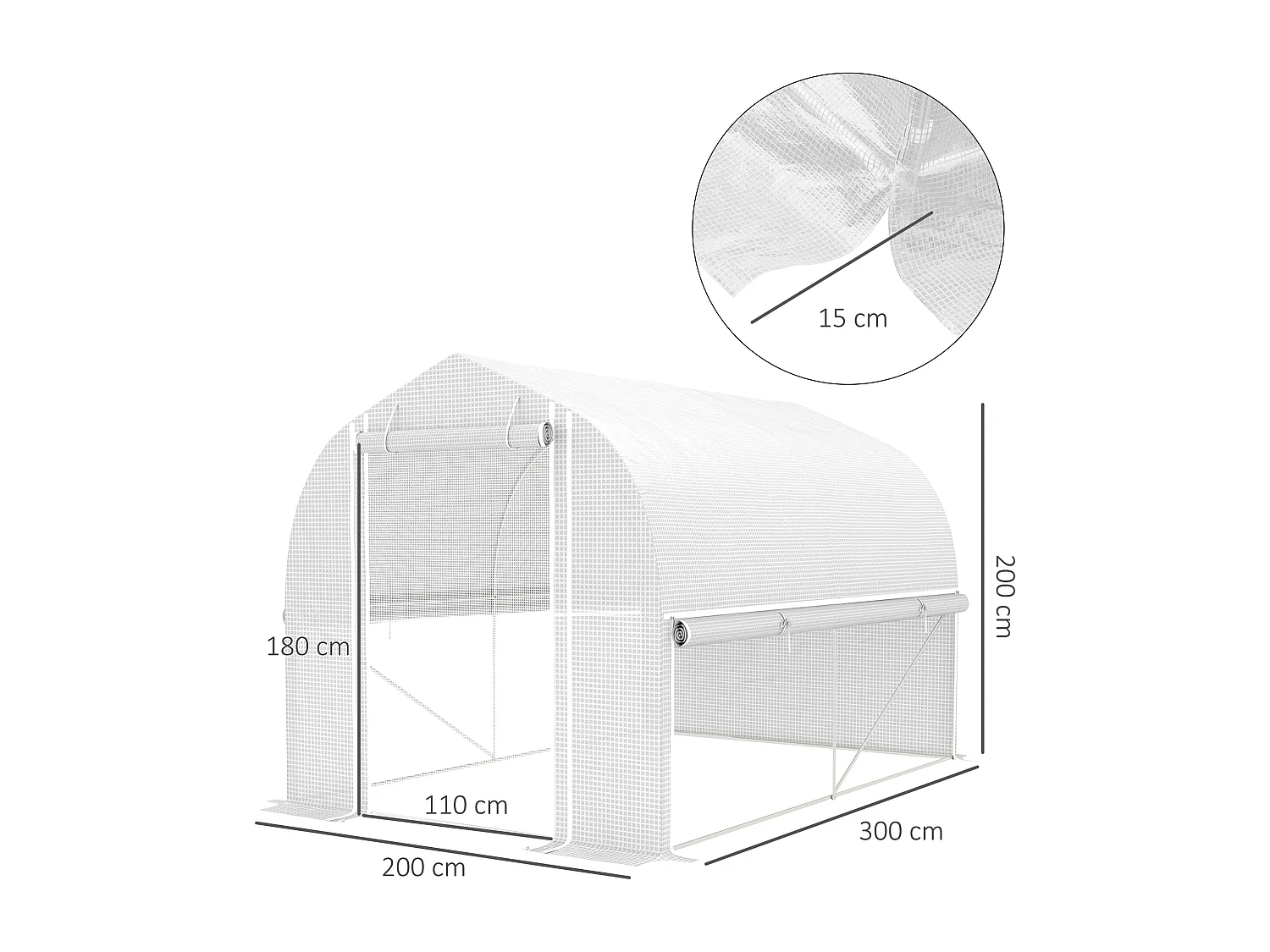 Serre Tunnel en PVC, 3 Fenêtres et Porte, Cadre en Acier Galvanisé, Blanc (3x2x2 m)