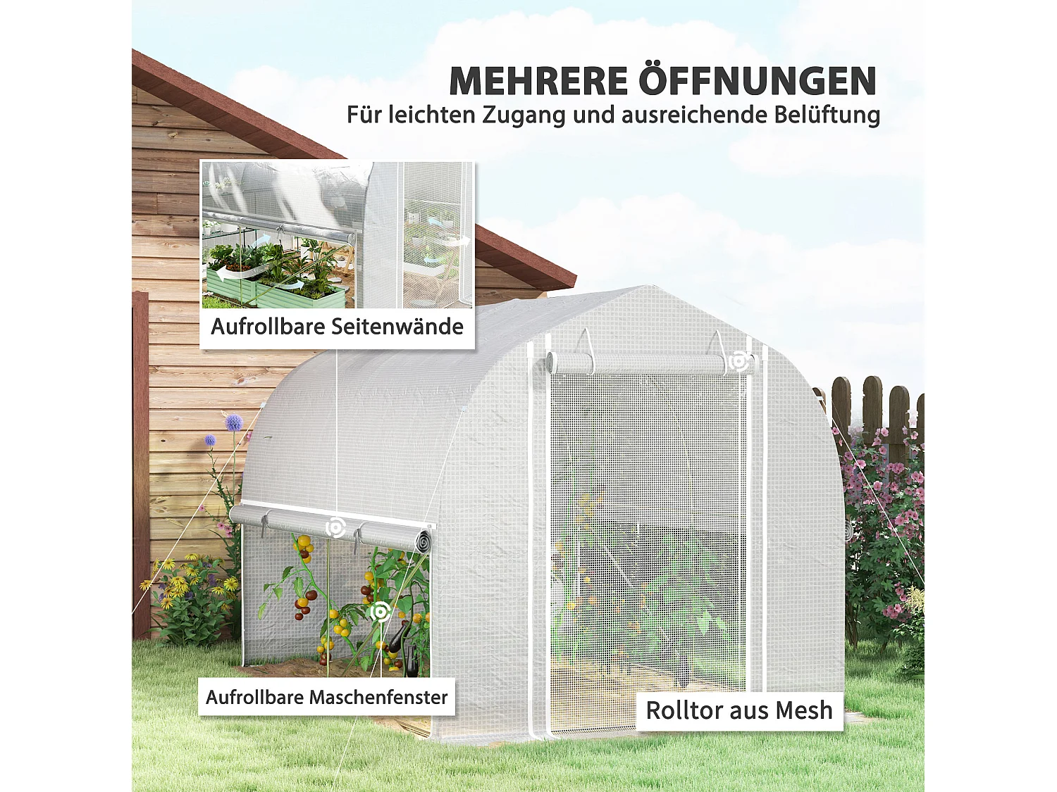 Serre Tunnel en PVC, 3 Fenêtres et Porte, Cadre en Acier Galvanisé, Blanc (3x2x2 m)