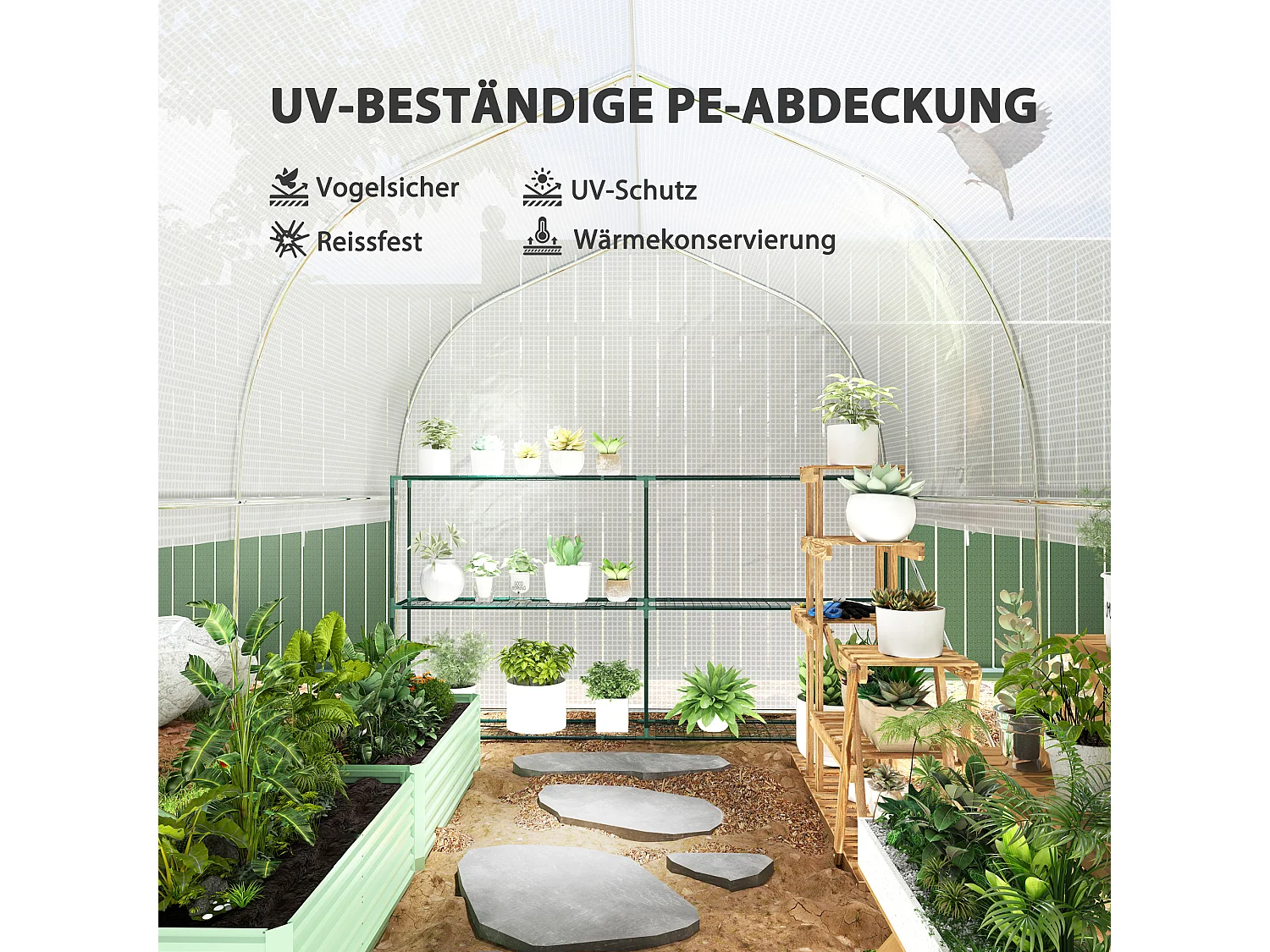 Serre Tunnel en PVC, 3 Fenêtres et Porte, Cadre en Acier Galvanisé, Blanc (3x2x2 m)