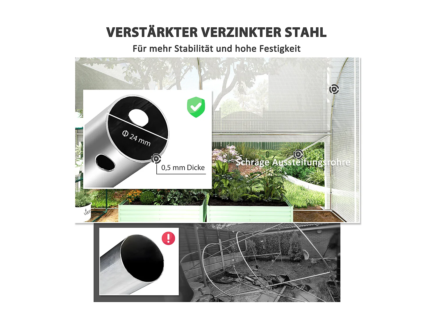 Serre Tunnel en PVC, 3 Fenêtres et Porte, Cadre en Acier Galvanisé, Blanc (3x2x2 m)