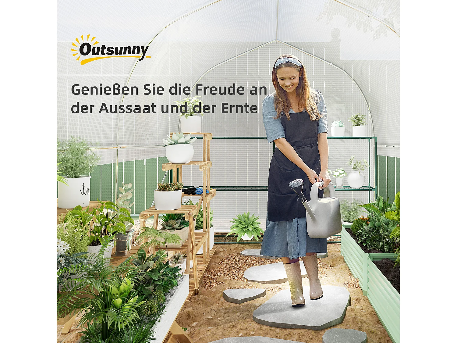 Serre Tunnel en PVC, 3 Fenêtres et Porte, Cadre en Acier Galvanisé, Blanc (3x2x2 m)