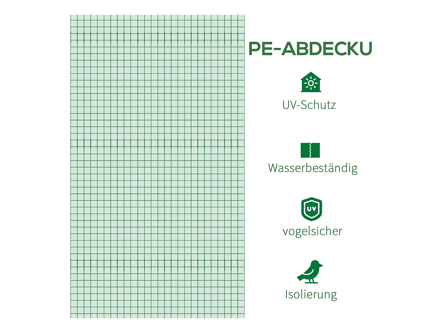 Bâche de remplacement pour serre tunnel, PE anti-UV, étanche, avec 6 fenêtres et porte enroulable, vert (300x300x200cm)