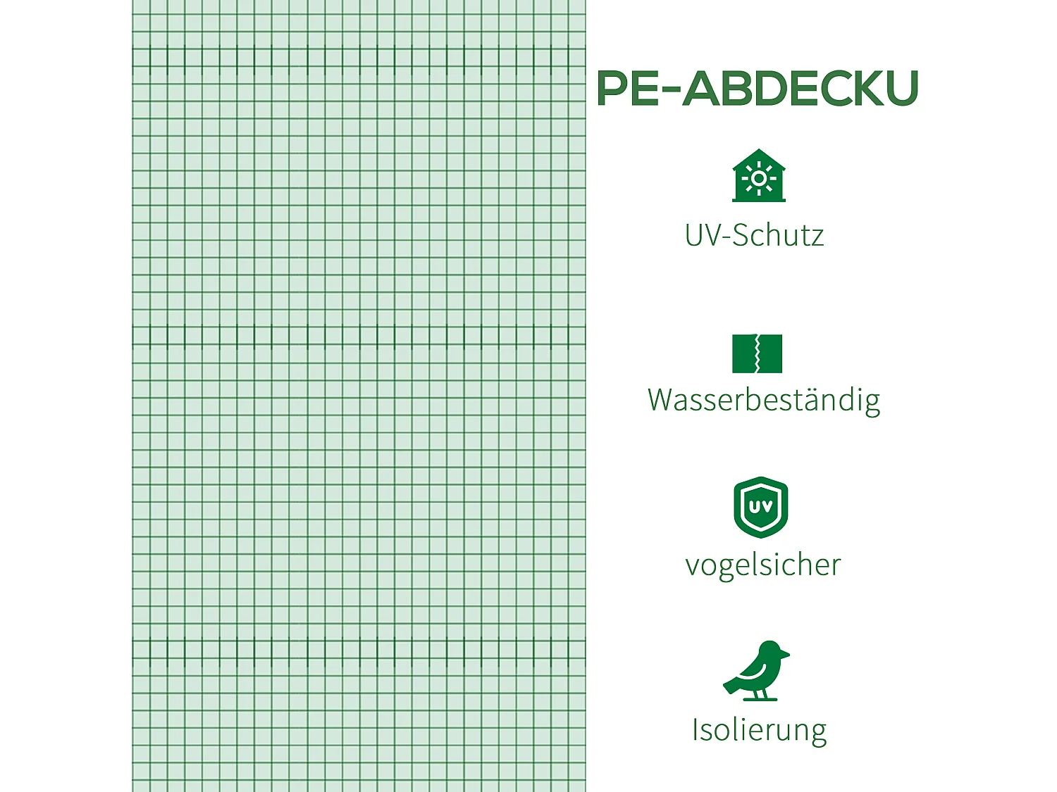 Bâche de remplacement pour serre tunnel, PE anti-UV, étanche, avec 6 fenêtres et porte enroulable, vert (300x300x200cm)